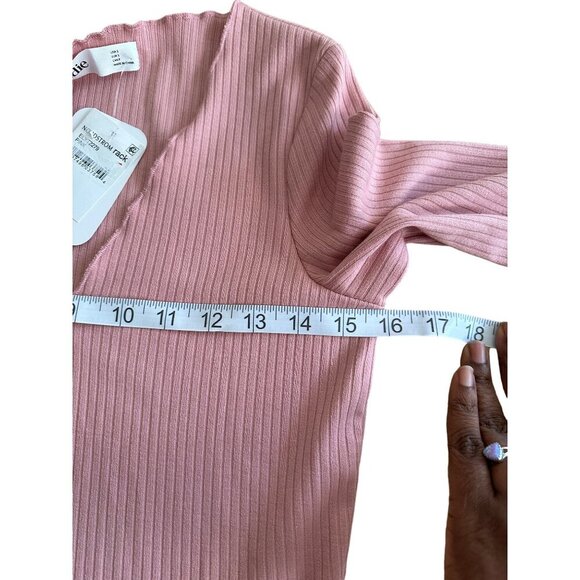 Elodie Pink Ribbed Long Sleeve Tie-Front Crop Cardigan Sweater Top Size S NWT - Picture 7 of 10
